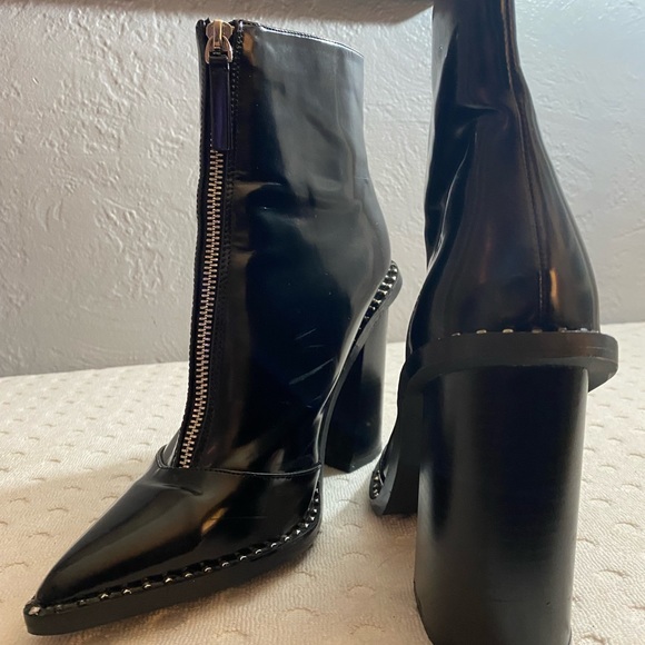 W Black Patent Heeled Boot with Silver Buttons along Sole - Picture 14 of 16